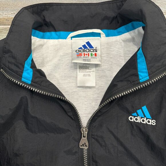 Adidas Vintage Windbreaker Bomber Jacket Black Zip Up Abstract Pattern Casual S - Picture 6 of 9